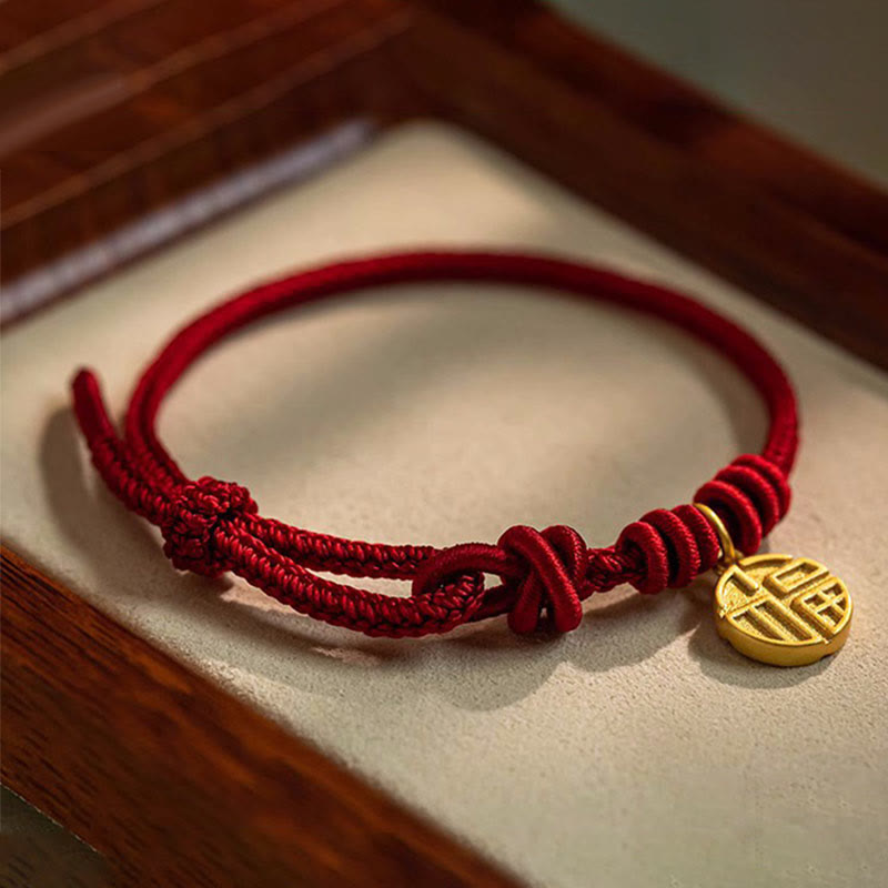 Buddha Stones Handmade Eight Thread Peace Knot Fu Character Charm Luck Happiness Red Rope Bracelet - image 2