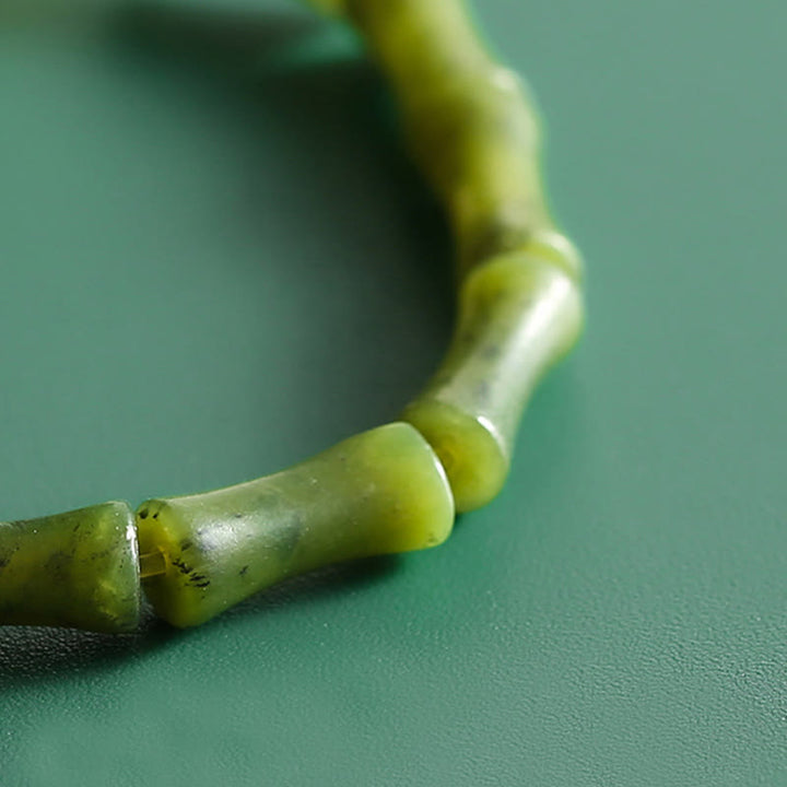 Buddha Stones Green Bamboo Jade Pattern Luck Abundance Bracelet - image 5