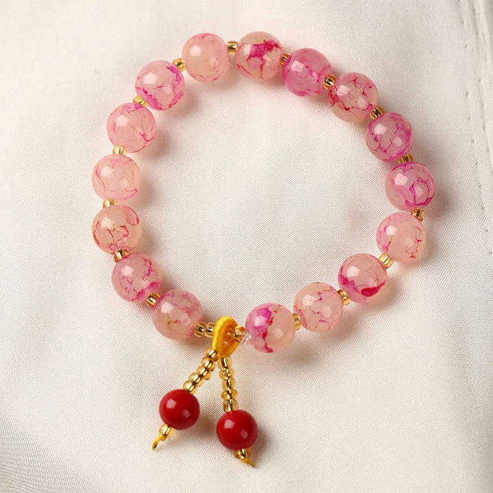 Buddha Stones Liuli Glass Bead Blessing Harmony Bracelet - Pink - image 3