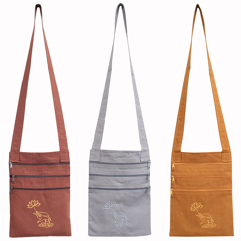 Spiritual Mind Practice Lotus Embroidered Cotton Shoulder Bag Crossbody Bag - image 0