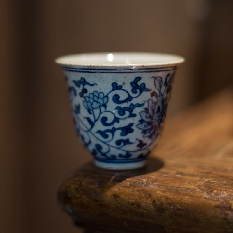 Buddha Stones Jingdezhen Blue and White Porcelain Hand Painted Lotus Plum Blossom Ceramic Teacup Kung Fu Tea Cups - Lotus 7cm*8cm*100ml - image 0