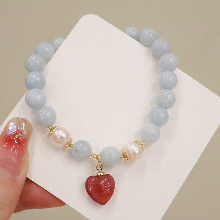 Buddha Stones Natural Aquamarine Chalcedony Serenity Rabbit Gourd Cat Charm Bracelet - image 9