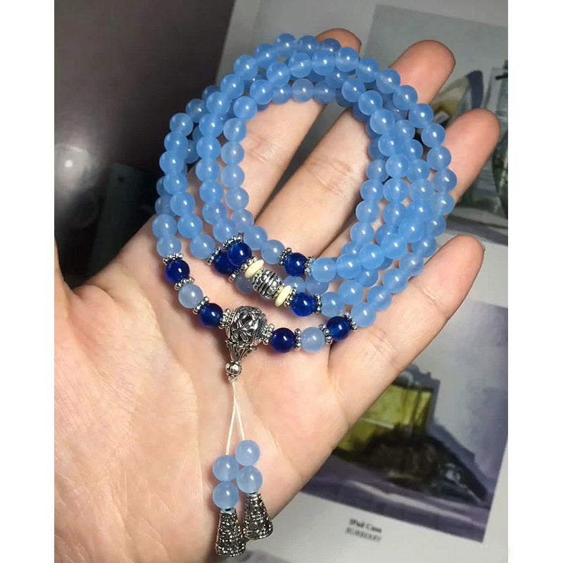 Buddha Stones 108 Beads Blue Crystal Healing Bracelet Mala - image 9