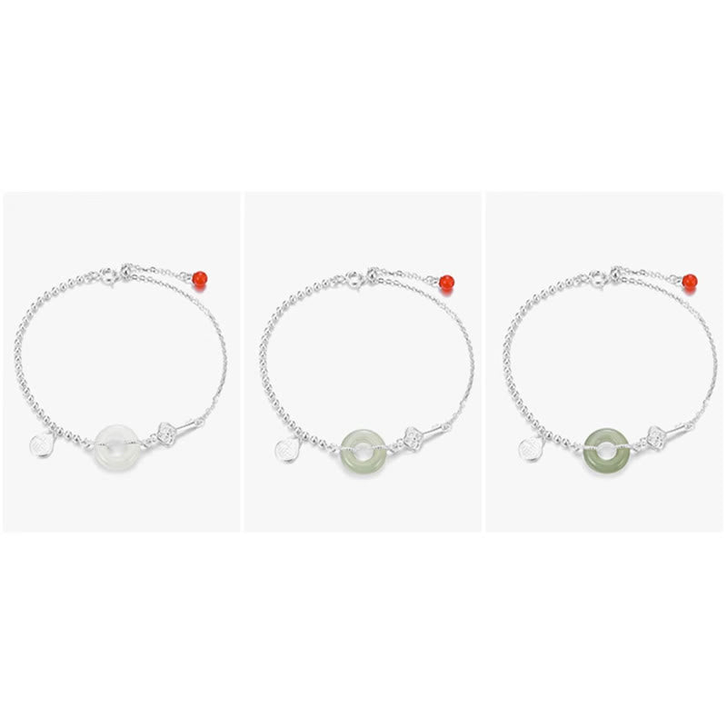 Buddha Stones 925 Sterling Silver Hetian Jade Peace Buckle Fu Character Luck Chain Bracelet - image 7
