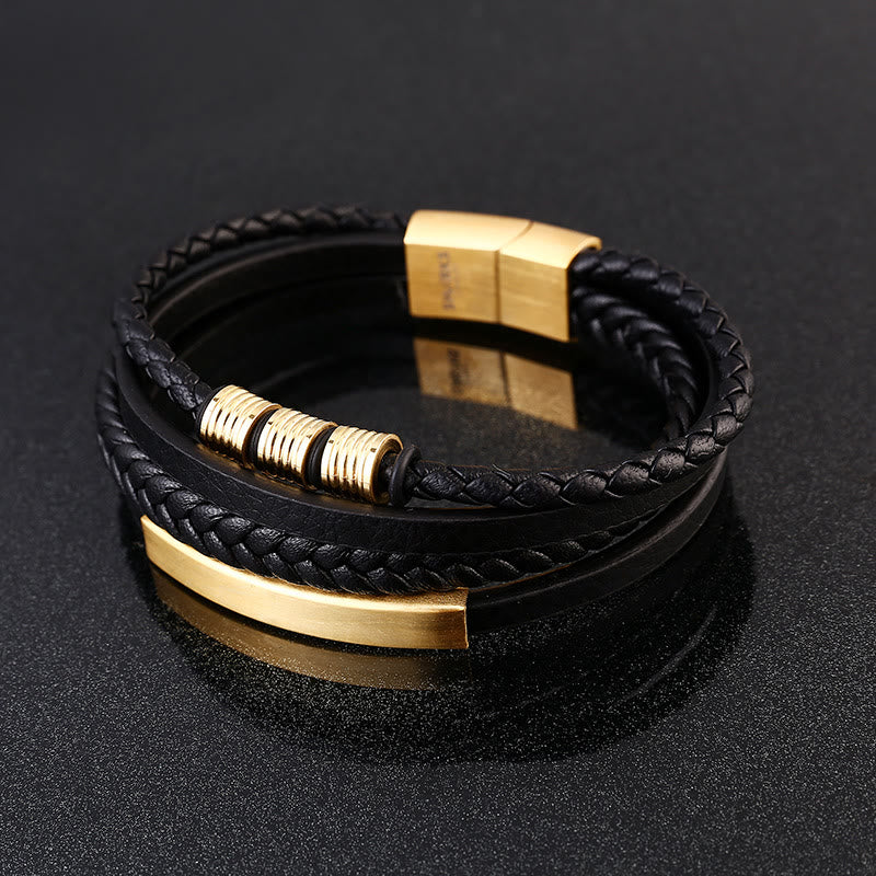 Buddha Stones Leather Multi-Layer Titanium Steel Balance Braided Magnetic Buckle Bracelet - image 15