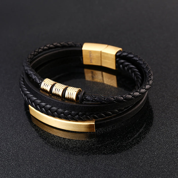Buddha Stones Leather Multi-Layer Titanium Steel Balance Braided Magnetic Buckle Bracelet - image 15