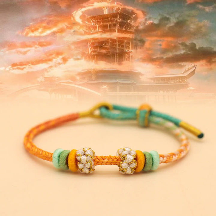 Buddha Stones Handmade Eight Thread Peace Knot Peach Blossom Knot Luck Rope Braided Bracelet - Orange Green (Wrist Circumference 14-18cm) - image 7