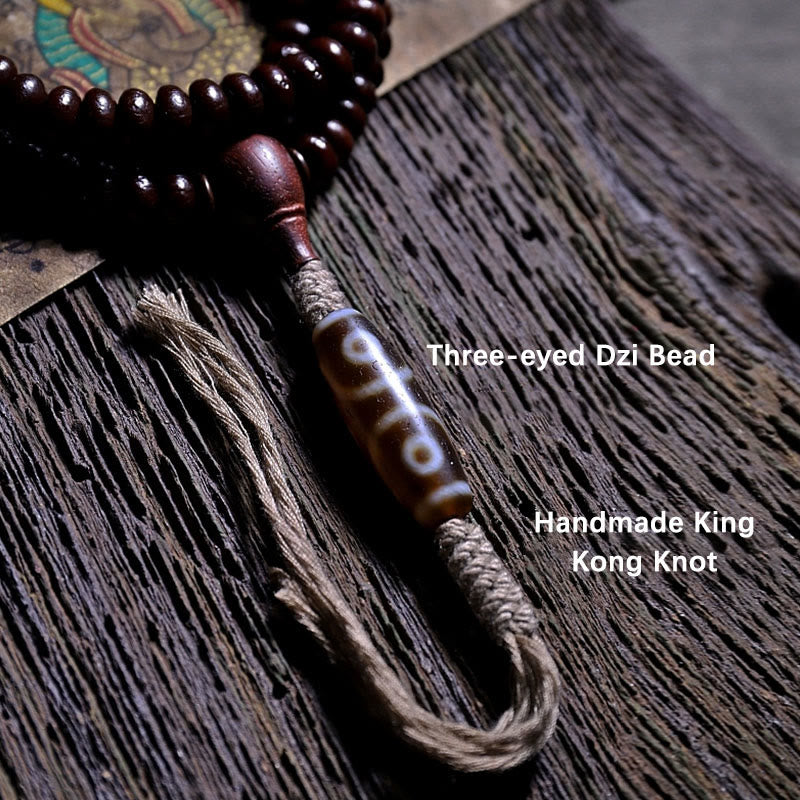 Buddha Stones Natural Tibet 108 Mala Beads Purple Bodhi Seed Three-eyed Dzi Bead Copper Dorje Harmony Bracelet - image 11