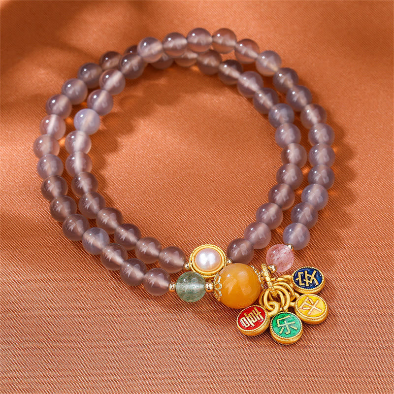 Buddha Stones Natural Gray Agate Peace And Joy Charm Balance Double Wrap Bracelet - image 3