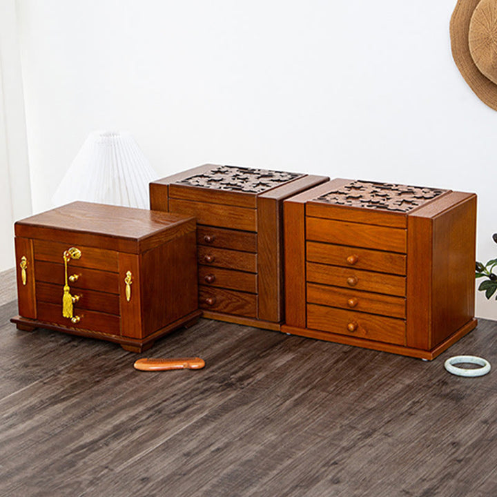Buddha Stones Vintage Large Capacity Wooden Jewelry Box Jewelry Storage Box With Mirror - image 25