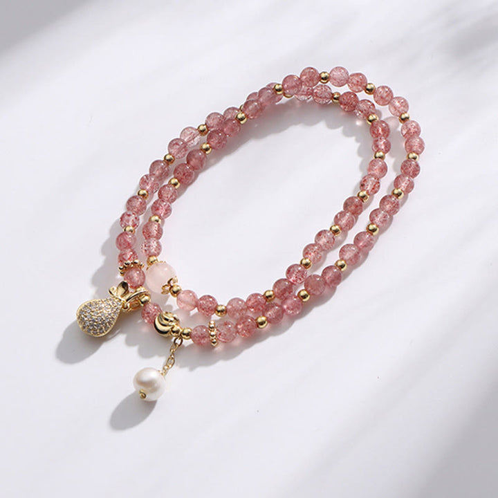 Buddha Stones Strawberry Quartz Money Bag Positive Charm Double Wrap Bracelet - image 6