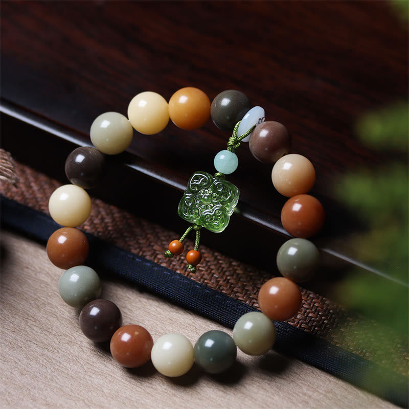 Buddha Stones Natural Multicolored Gradient Bodhi Seed Liuli Glass Charm Peace Bracelet - Bodhi Seed Green Liuli Glass Charm(Wrist Circumference 14-17cm) - image 9