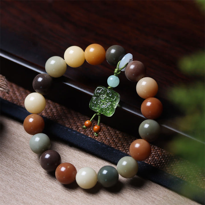 Buddha Stones Natural Multicolored Gradient Bodhi Seed Liuli Glass Charm Peace Bracelet - Bodhi Seed Green Liuli Glass Charm(Wrist Circumference 14-17cm) - image 9