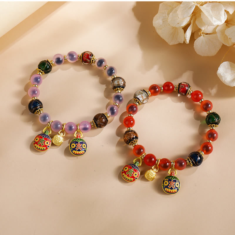 Buddha Stones Colorful Candy Agate Gold Swallowing Beast Family Liuli Glass Bead Strength Bracelet - image 7