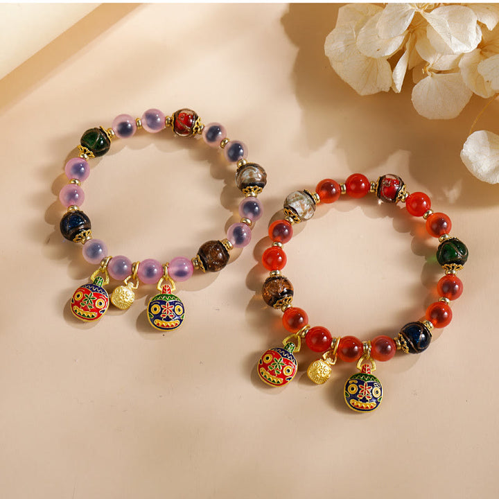 Buddha Stones Colorful Candy Agate Gold Swallowing Beast Family Liuli Glass Bead Strength Bracelet - image 7
