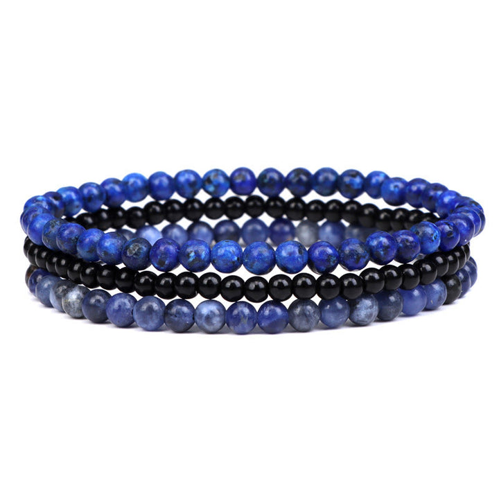 Buddha Stones 3Pcs Natural Crystal Stone Inner Peace Spiritual Bracelet - Lazurite&Black Glass Beads&Sodalite(Wrist Circumference 15-19cm) - image 8