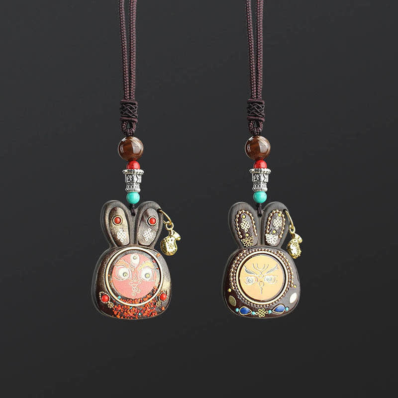 Tibet Ebony Five God of Wealth Thangka Necklace Pendant - image 13