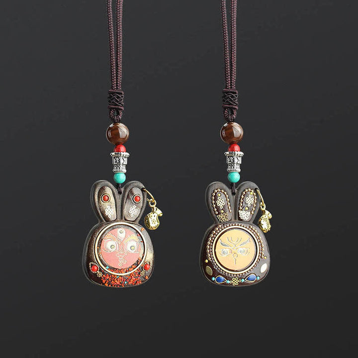 Tibet Ebony Five God of Wealth Thangka Necklace Pendant - image 13