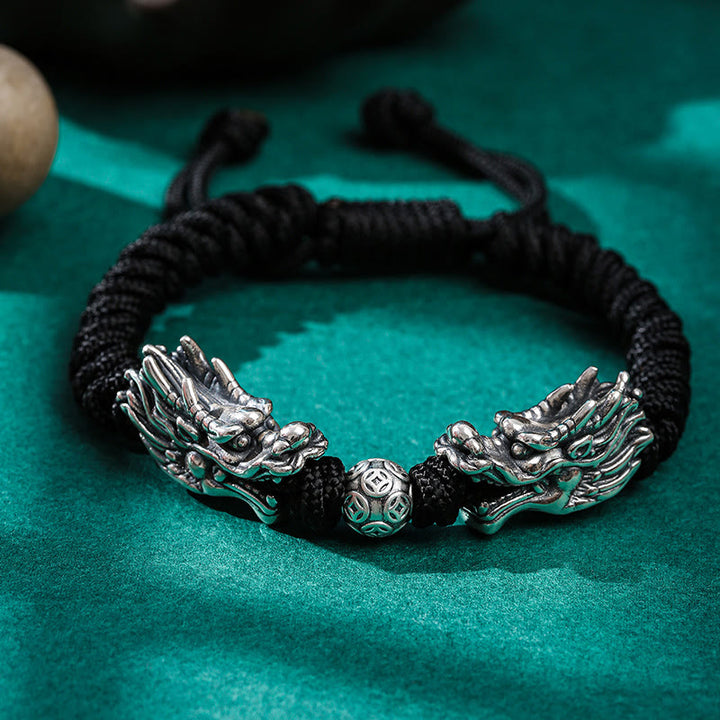 Buddha Stones 999 Sterling Silver Double Dragon Luck Handmade Braided Bracelet - Double Big Dragon(Bracelet Size 26cm) - image 11