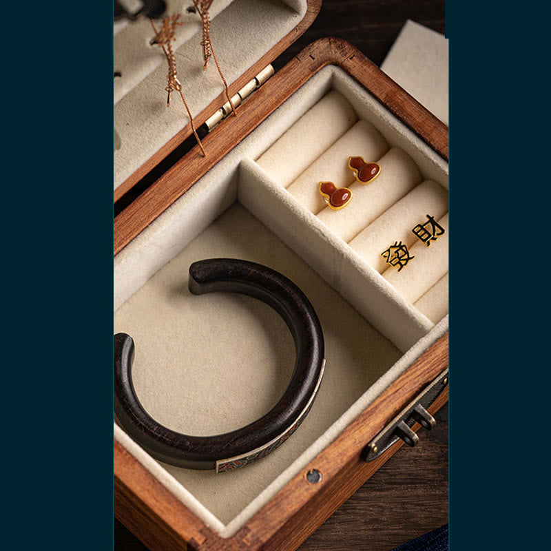 Retro Handmade Floral Pattern Rosewood Jewelry Storage Box Lockable Wooden Gift Organizer Box - image 11