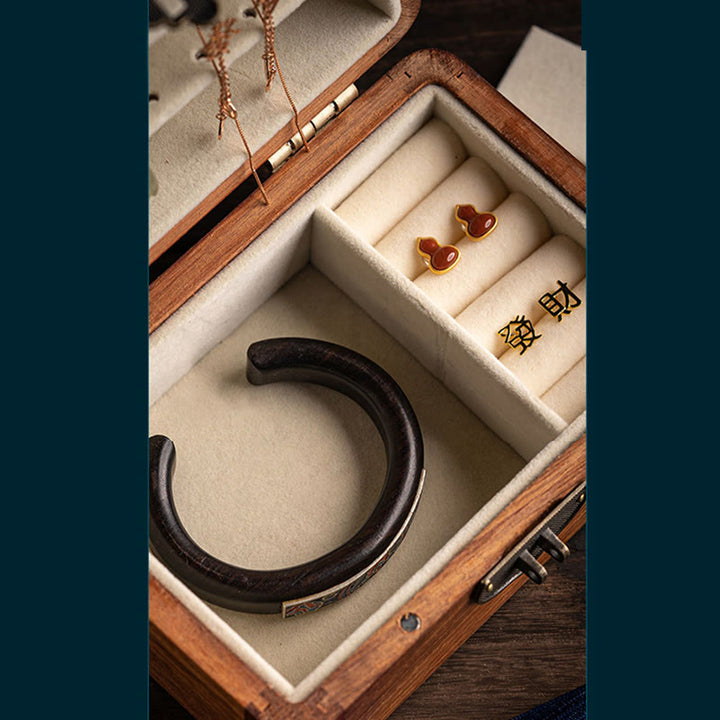 Retro Handmade Floral Pattern Rosewood Jewelry Storage Box Lockable Wooden Gift Organizer Box - image 11