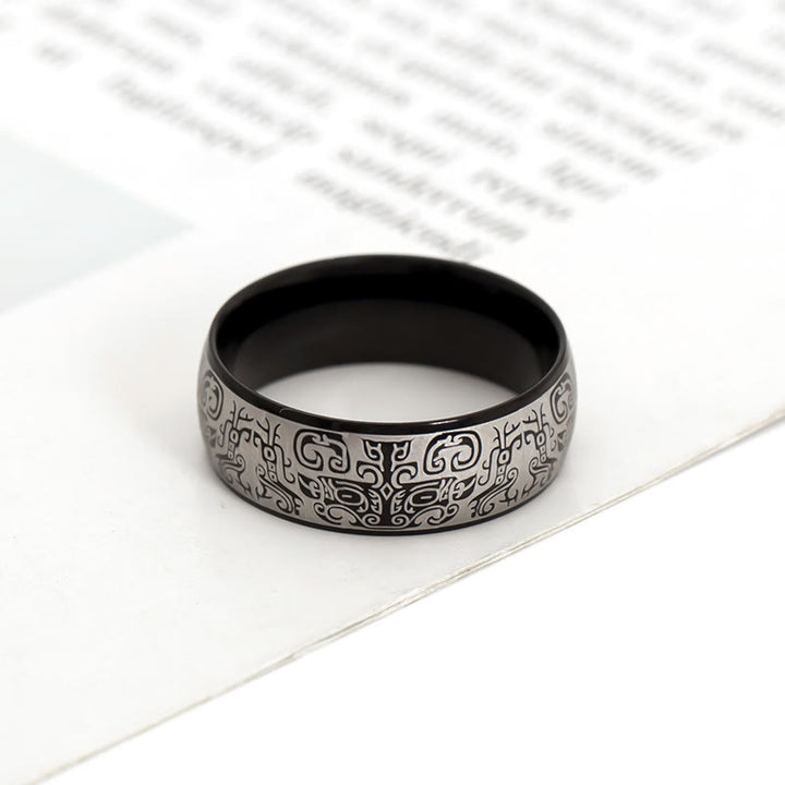 Buddha Stones Lucky Mythological Creature Taotie Wealth Titanium Steel Ring - Black - US12 - image 5