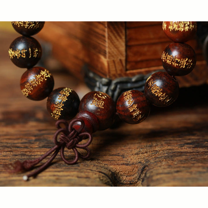 Buddha Stones Tibetan Rosewood Heart Sutra Engraved Cure Bracelet - image 10