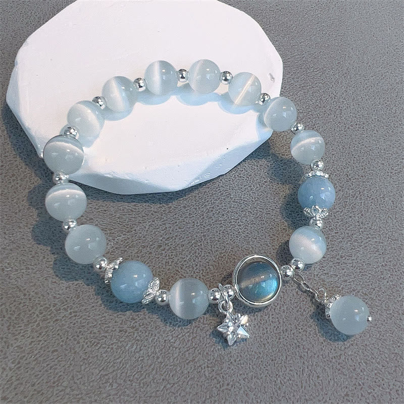 Buddha Stones Cat's Eye Moonstone Butterfly Star Charm Support Bracelet - Cat's Eye&Moonstone Star - image 15