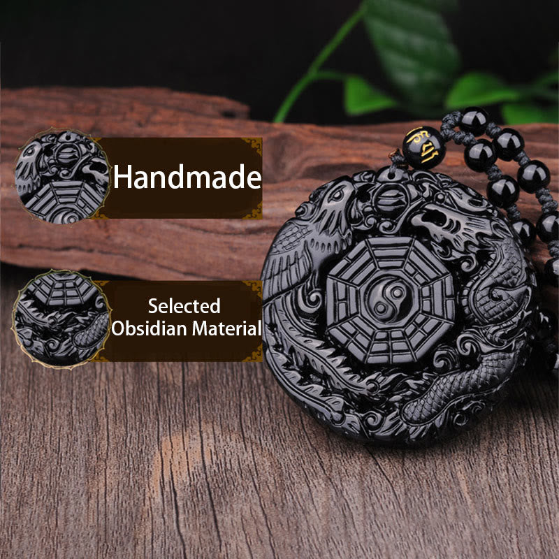 Buddha Stones Bagua Dragon Phoenix Obsidian Fulfilment Pendant Necklace - image 5