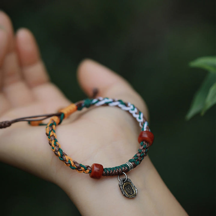 Buddha Stones Handmade Tibetan Silver 925 Sterling Silver Zakiram Goddess of Wealth Camel Bone Protection Braided Bracelet - image 5