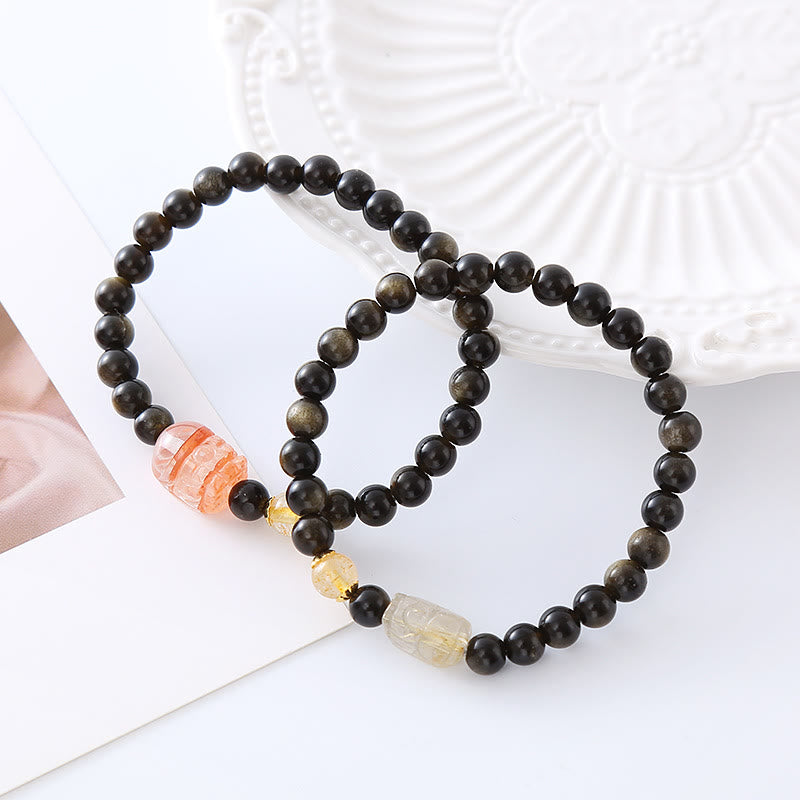 Buddha Stones Natural Gold Sheen Obsidian PiXiu Wealth Protection Bracelet - image 0
