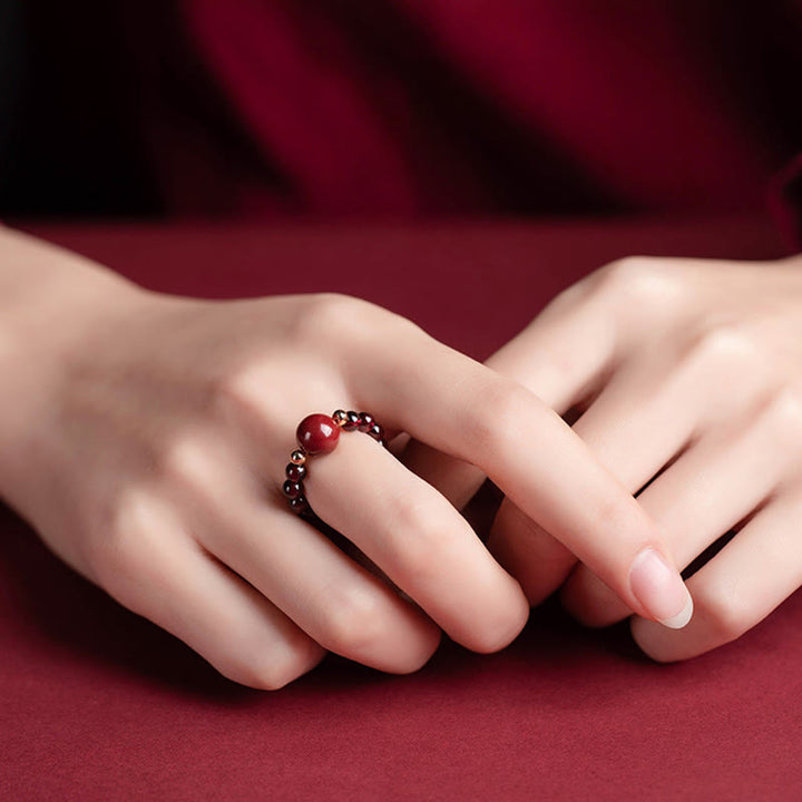 Buddha Stones Garnet Cinnabar Lucky Bead PiXiu Om Mani Padme Hum Rose Protection Ring - Cinnabar Lucky Bead(Adjustable) - image 2