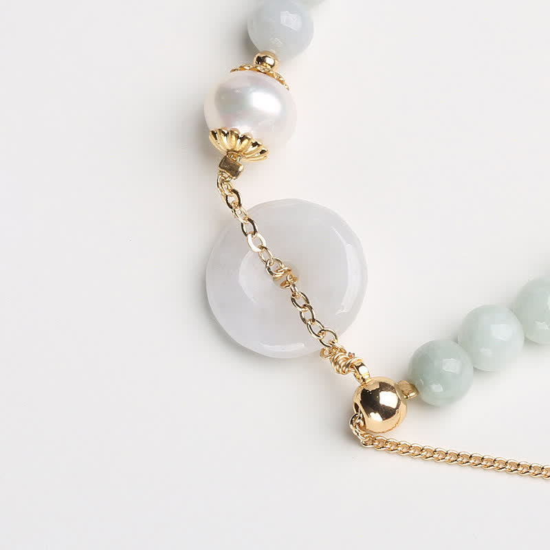 Buddha Stones Natural Jade Pearl Peace Buckle Prosperity Luck Bracelet - image 4