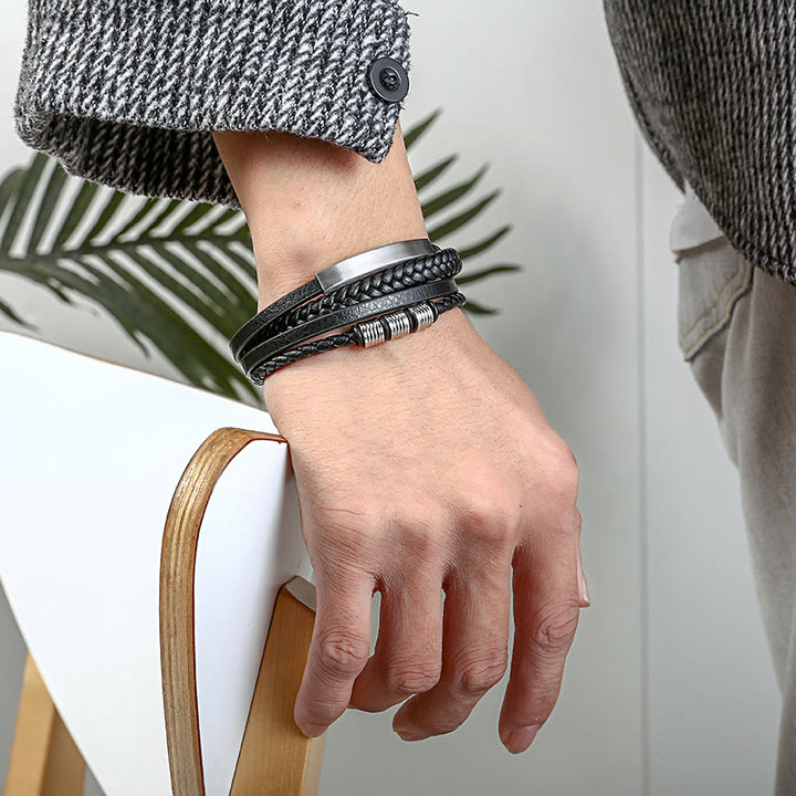 Buddha Stones Leather Multi-Layer Titanium Steel Balance Braided Magnetic Buckle Bracelet - image 11