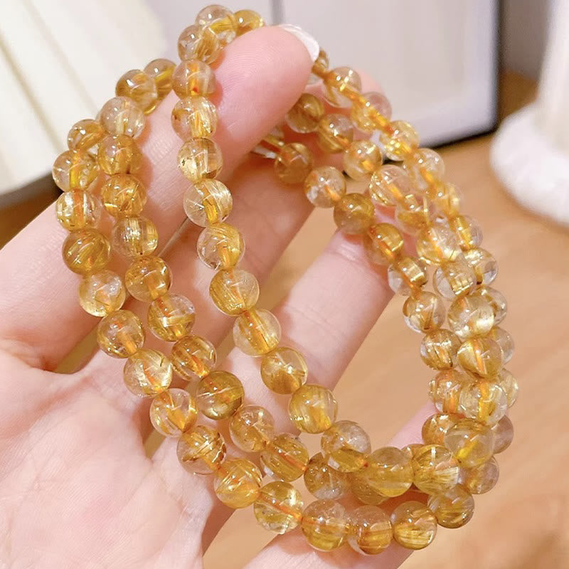 Buddha Stones Natural Gold Rutilated Quartz Sun Stone Kyanite Wealth Bracelet - image 4