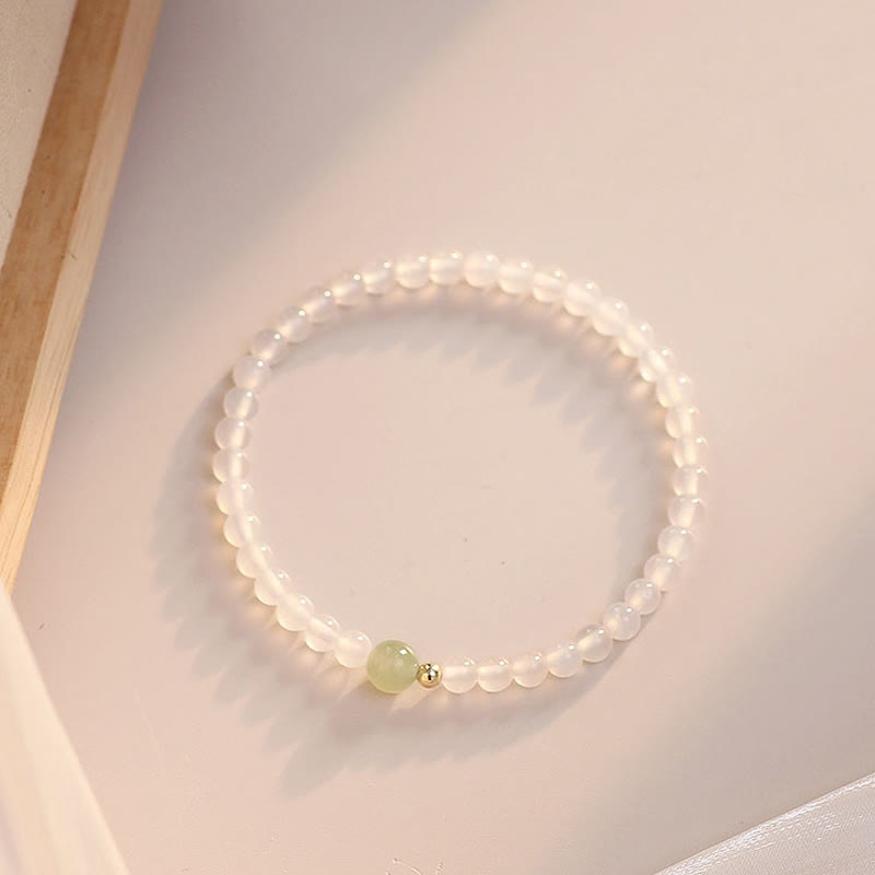 Buddha Stones Natural White Agate Jade Luck Protection Bracelet - image 3