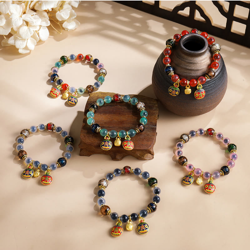 Buddha Stones Colorful Candy Agate Gold Swallowing Beast Family Liuli Glass Bead Strength Bracelet - image 0