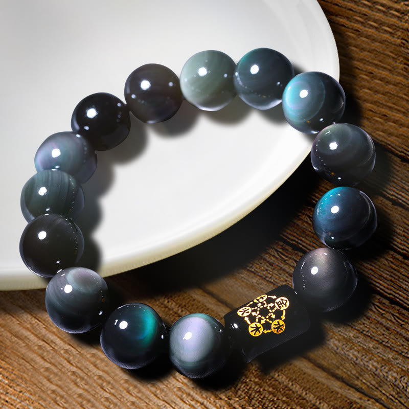 Buddha Stones Natural Rainbow Obsidian Positive Transformation Bracelet - image 9