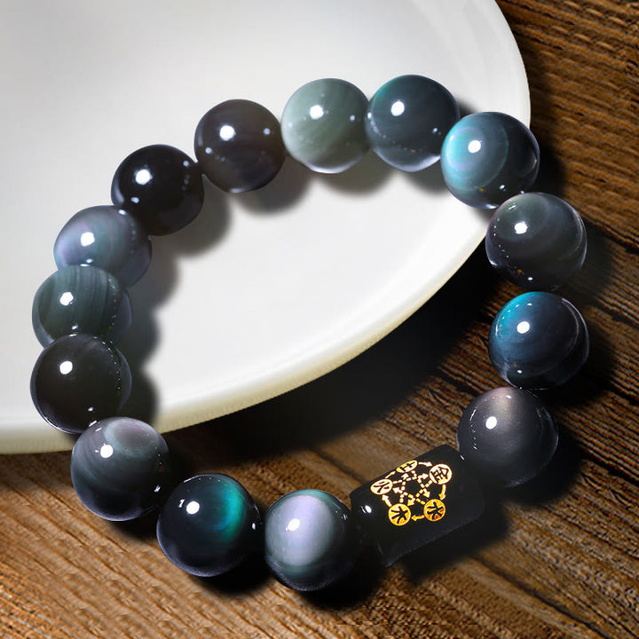 Buddha Stones Natural Rainbow Obsidian Positive Transformation Bracelet - image 9