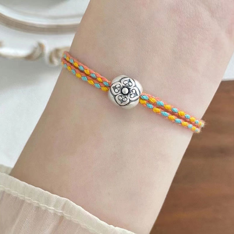 Buddha Stones 999 Sterling Silver Persimmon Luck Multicolored Braided Bracelet - image 4