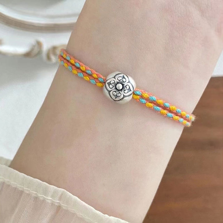Buddha Stones 999 Sterling Silver Persimmon Luck Multicolored Braided Bracelet - image 4