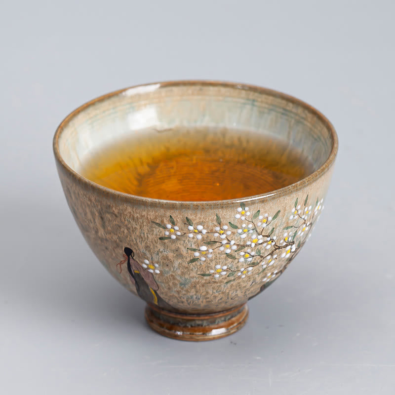 Buddha Stones Jingdezhen Hand Painted Ru Kiln Porcelain Hanfu Girl Flower Ceramic Teacup Kung Fu Tea Cups - image 1