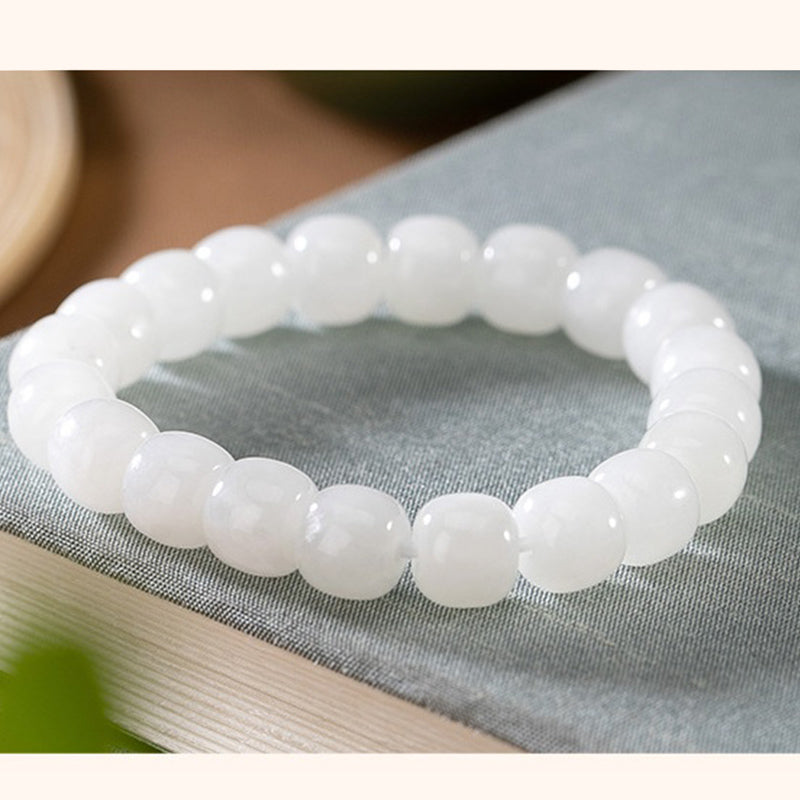 Buddha Stones Hetian White Jade Happiness Blessing Bracelet - image 6