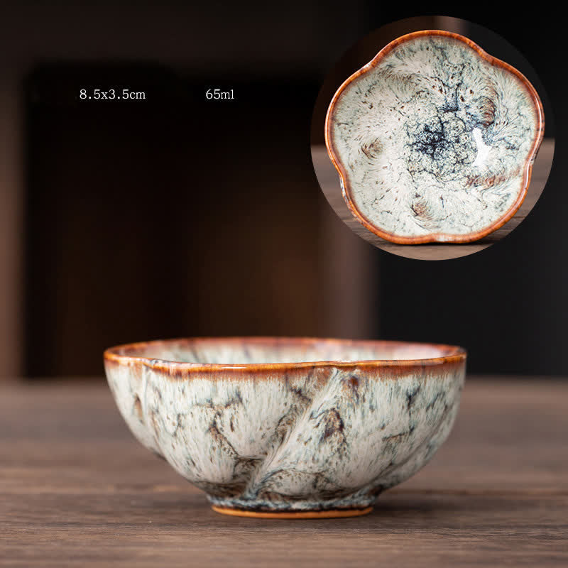 Buddha Stones Peach Blossom Pattern Ceramic Teacup Flower Tea Cups - White - image 1