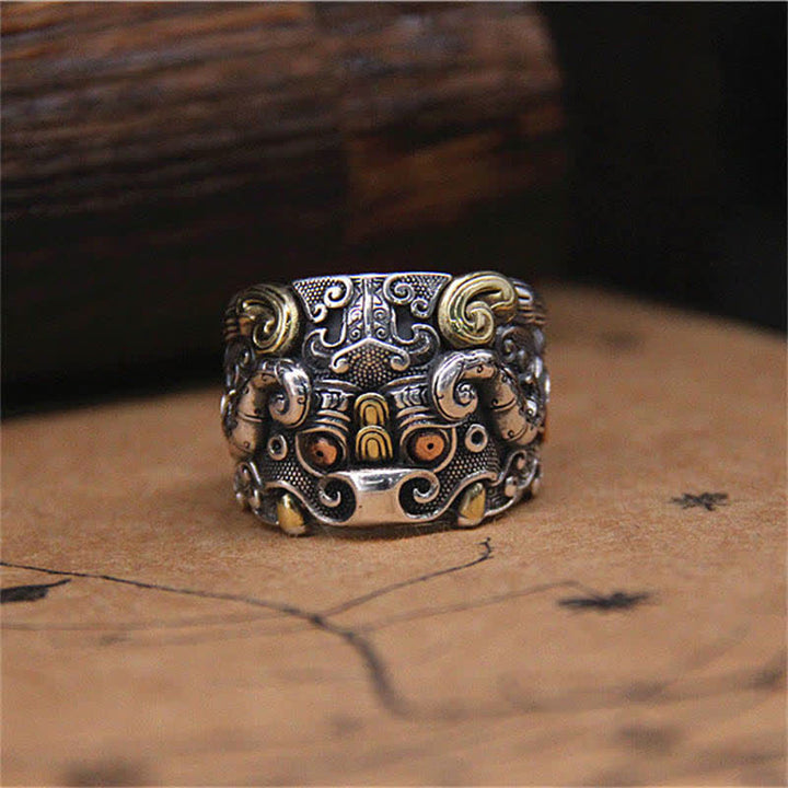 Buddha Stones 925 Sterling Silver Fengshui Kui Cattle Protection Adjustable Ring - image 4