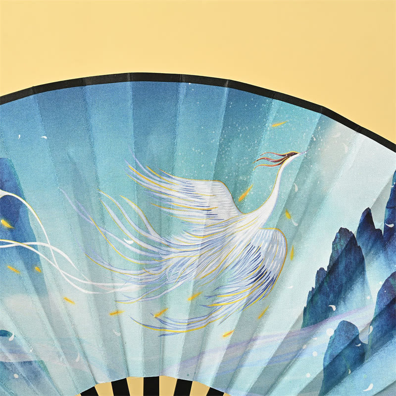 Buddha Stones Vintage Phoenix Nine Tailed Fox Flower Bamboo Tiger Handheld Folding Fan Lotus Tassel Fan - image 1
