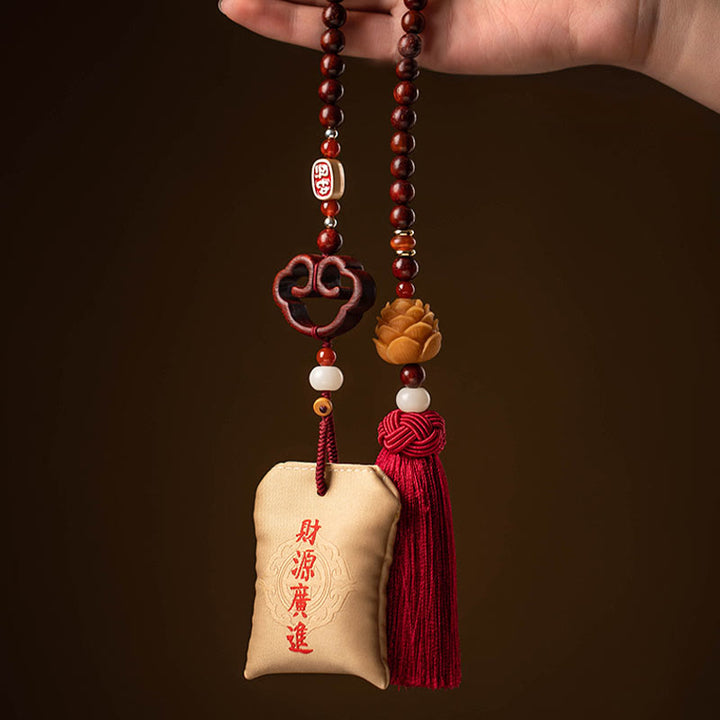 Buddha Stones Tibetan Small Leaf Red Sandalwood Lotus Cinnabar Sachet Protection Tassel Car Hanging Decoration - image 13