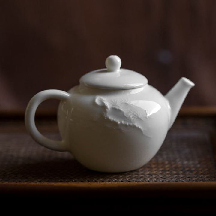 White Plum Pine Bamboo Engraved Design Ceramic Teapot - image 9