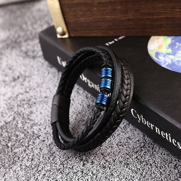 Buddha Stones Leather Multi-Layer Titanium Steel Balance Braided Magnetic Buckle Bracelet - image 21