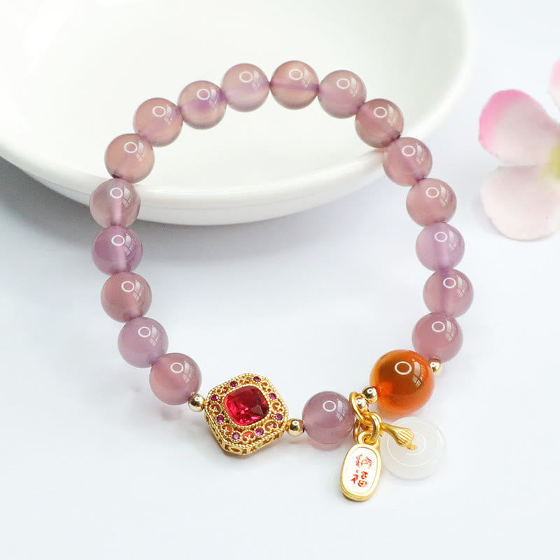 Buddha Stones Natural Purple Chalcedony Candy Agate Peace Buckle Harmony Lucky Fortune Charm Bracelet - image 1